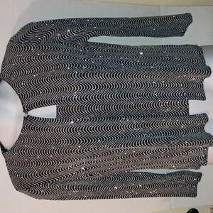Onyx Nite Black & White Wave Glitter Cardigan & Tank Set 1 Button Closure Sz M
